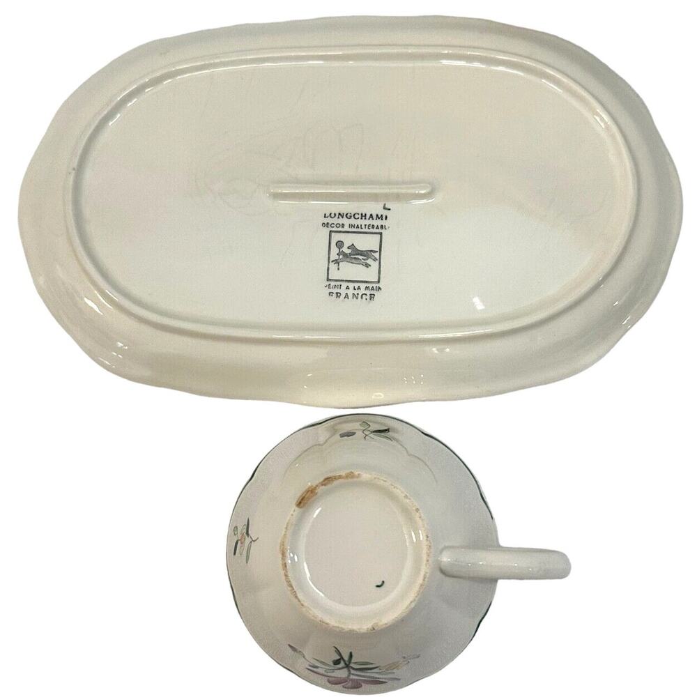 Longchamp France Tulip Peint Main Vintage Sandwich Trays and Cups-Set of 2 - Picture 6 of 9